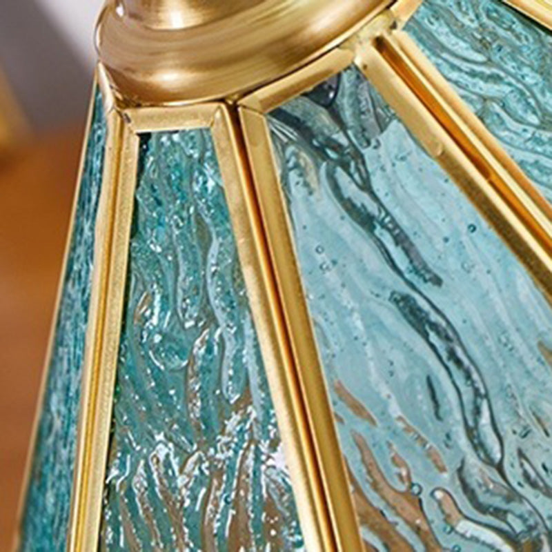 Traditional Vintage Cone Glass Iron Solid Wood 1-Light Table Lamp For Bedroom