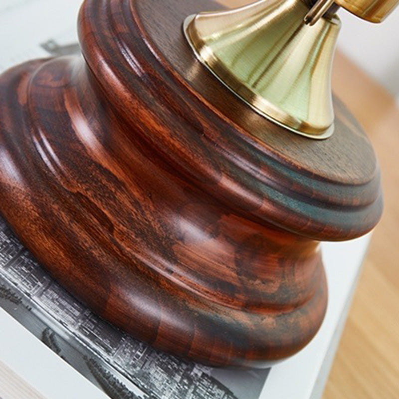 Traditional Vintage Cone Glass Iron Solid Wood 1-Light Table Lamp For Bedroom