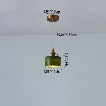 Traditional Vintage Cylinder Jade Metal Glass 1-Light Pendant Light For Bedroom