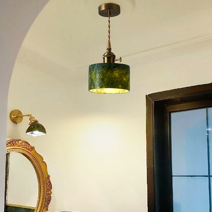 Traditional Vintage Cylinder Jade Metal Glass 1-Light Pendant Light For Bedroom