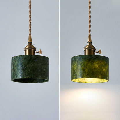 Traditional Vintage Cylinder Jade Metal Glass 1-Light Pendant Light For Bedroom