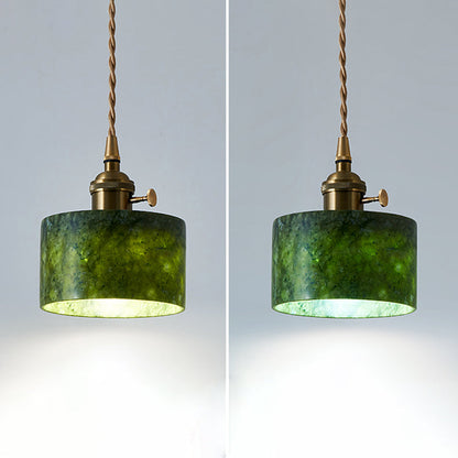 Traditional Vintage Cylinder Jade Metal Glass 1-Light Pendant Light For Bedroom