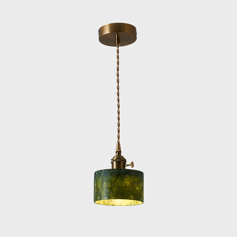 Traditional Vintage Cylinder Jade Metal Glass 1-Light Pendant Light For Bedroom