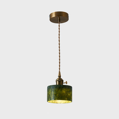 Traditional Vintage Cylinder Jade Metal Glass 1-Light Pendant Light For Bedroom