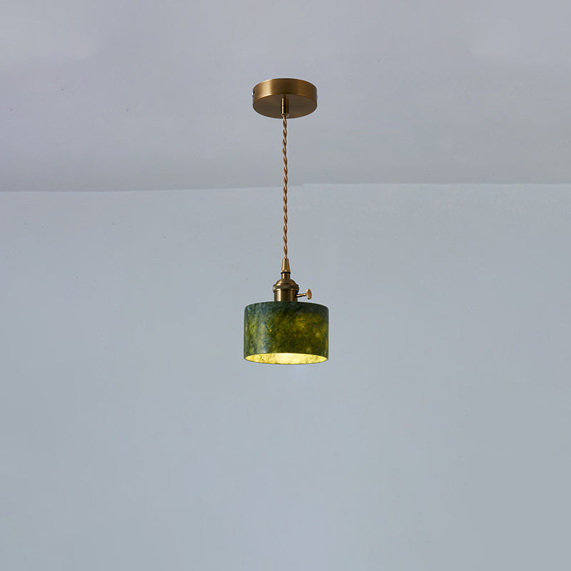 Traditional Vintage Cylinder Jade Metal Glass 1-Light Pendant Light For Bedroom