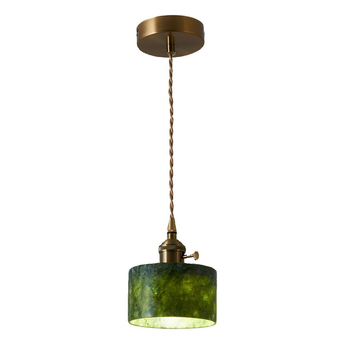Traditional Vintage Cylinder Jade Metal Glass 1-Light Pendant Light For Bedroom