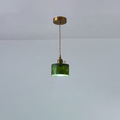 Traditional Vintage Cylinder Jade Metal Glass 1-Light Pendant Light For Bedroom