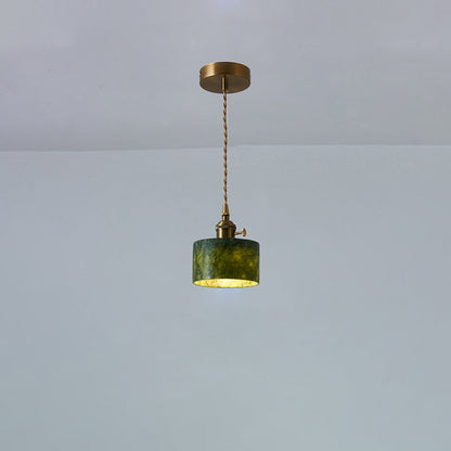 Traditional Vintage Cylinder Jade Metal Glass 1-Light Pendant Light For Bedroom
