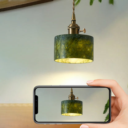 Traditional Vintage Cylinder Jade Metal Glass 1-Light Pendant Light For Bedroom