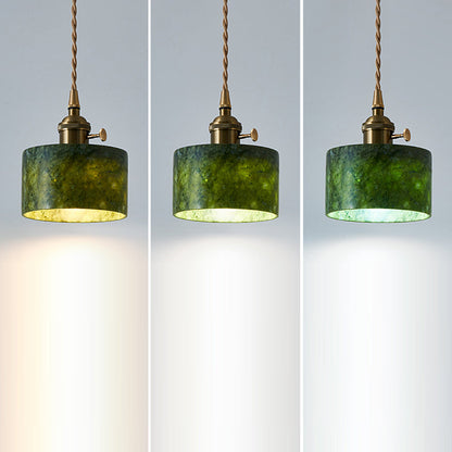 Traditional Vintage Cylinder Jade Metal Glass 1-Light Pendant Light For Bedroom