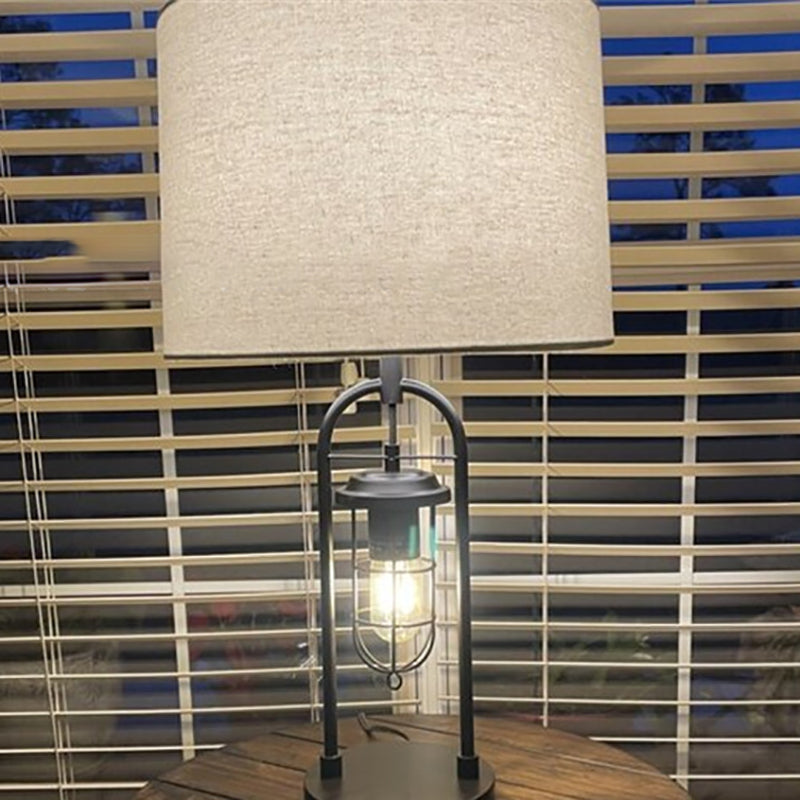 Traditional Vintage Cylinder Linen Metal 1-Light Table Lamp For Bedroom