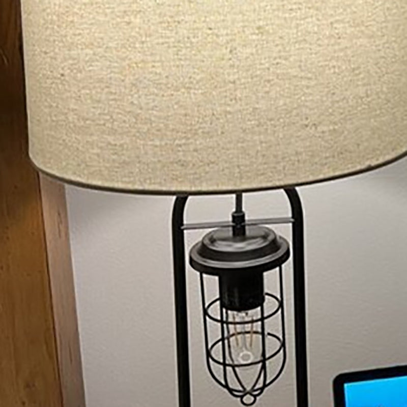 Traditional Vintage Cylinder Linen Metal 1-Light Table Lamp For Bedroom