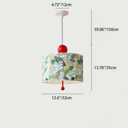 Traditional Vintage Drum Iron Fabric 3-Light Pendant Light For Bedroom