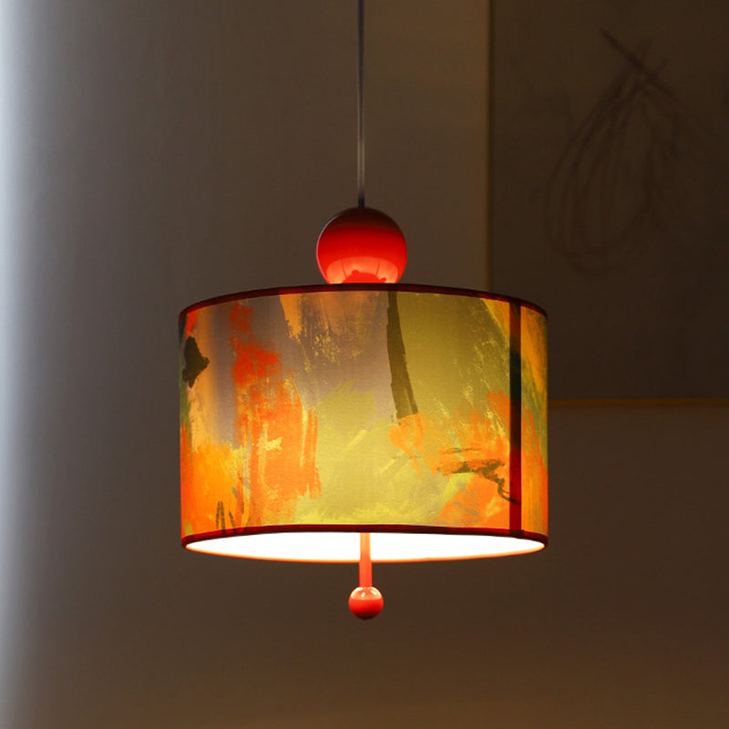 Traditional Vintage Drum Iron Fabric 3-Light Pendant Light For Bedroom