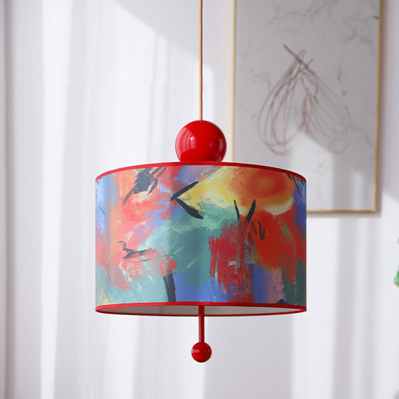 Traditional Vintage Drum Iron Fabric 3-Light Pendant Light For Bedroom