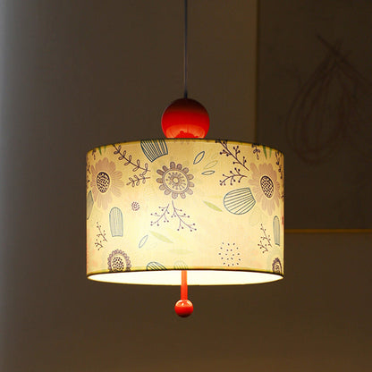 Traditional Vintage Drum Iron Fabric 3-Light Pendant Light For Bedroom