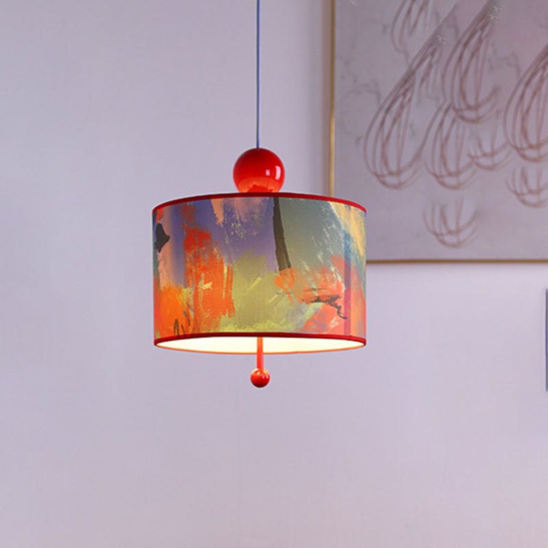 Traditional Vintage Drum Iron Fabric 3-Light Pendant Light For Bedroom