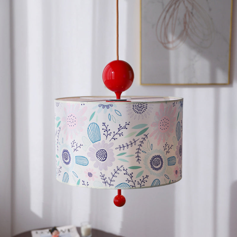 Traditional Vintage Drum Iron Fabric 3-Light Pendant Light For Bedroom