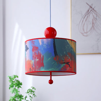 Traditional Vintage Drum Iron Fabric 3-Light Pendant Light For Bedroom