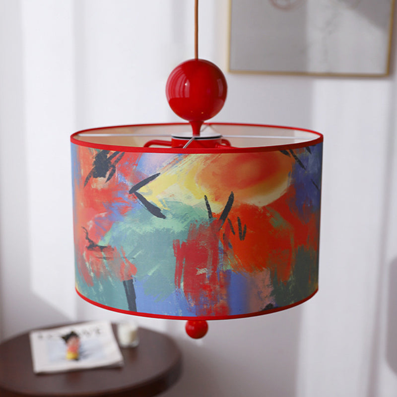 Traditional Vintage Drum Iron Fabric 3-Light Pendant Light For Bedroom