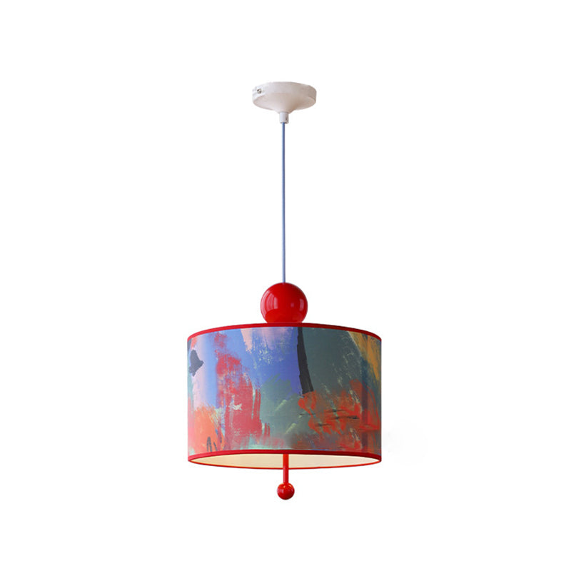 Traditional Vintage Drum Iron Fabric 3-Light Pendant Light For Bedroom