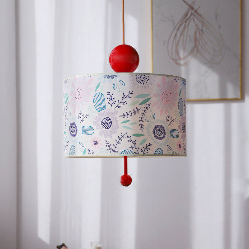 Traditional Vintage Drum Iron Fabric 3-Light Pendant Light For Bedroom