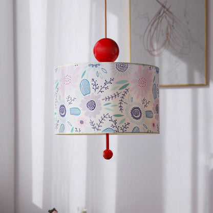 Traditional Vintage Drum Iron Fabric 3-Light Pendant Light For Bedroom