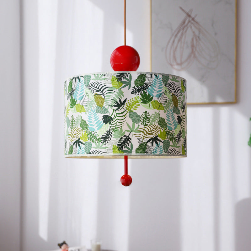 Traditional Vintage Drum Iron Fabric 3-Light Pendant Light For Bedroom