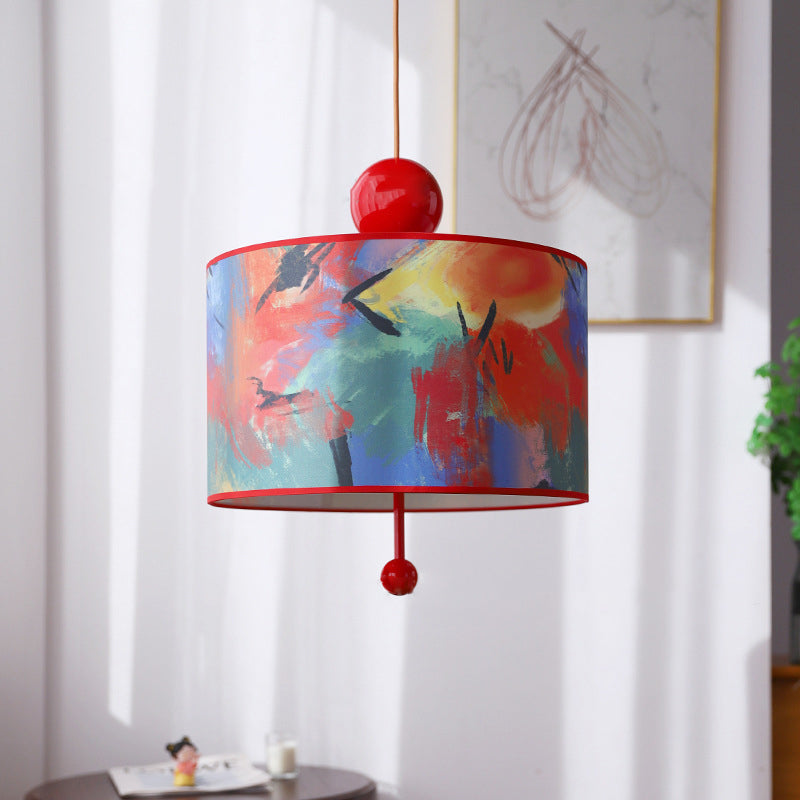 Traditional Vintage Drum Iron Fabric 3-Light Pendant Light For Bedroom