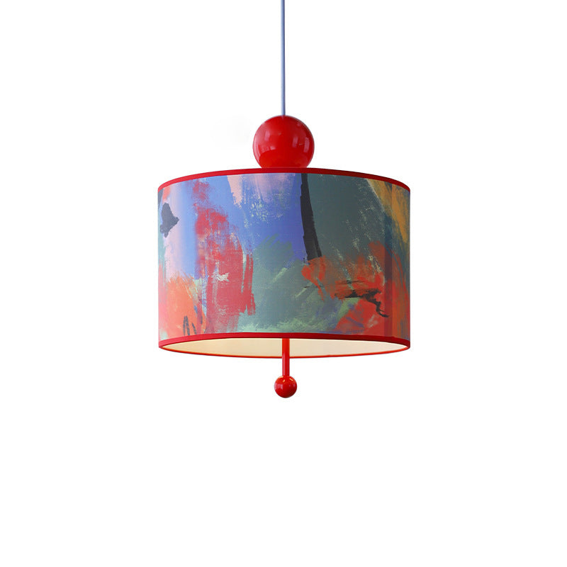 Traditional Vintage Drum Iron Fabric 3-Light Pendant Light For Bedroom
