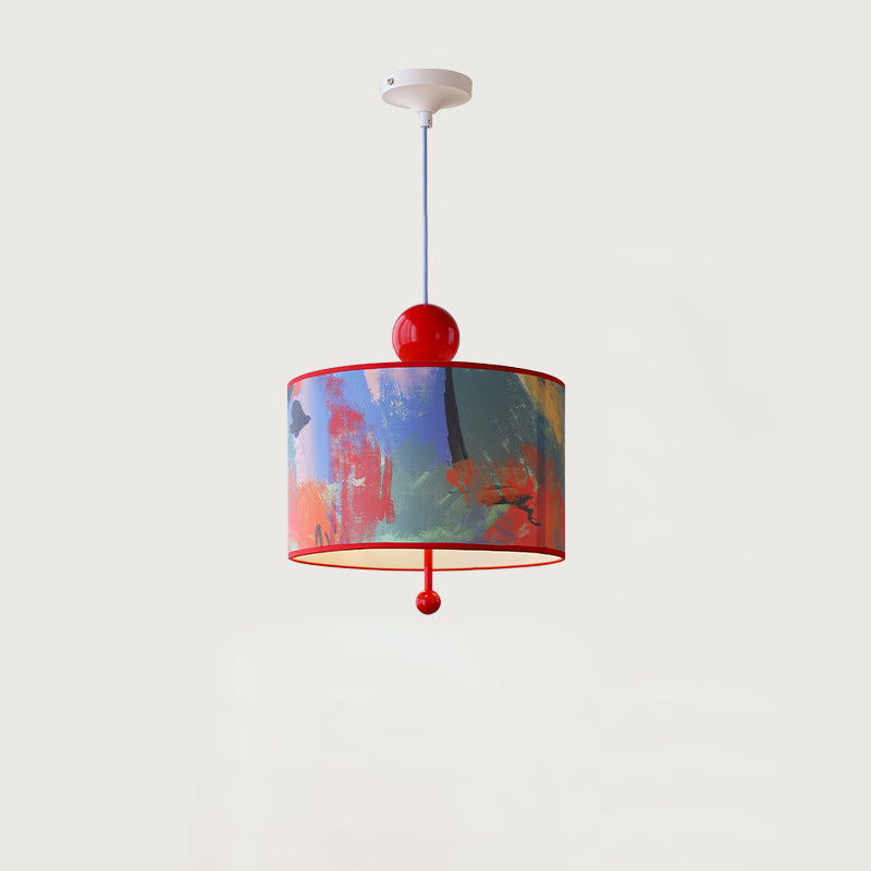 Traditional Vintage Drum Iron Fabric 3-Light Pendant Light For Bedroom