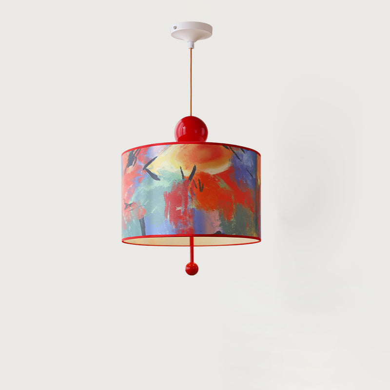 Traditional Vintage Drum Iron Fabric 3-Light Pendant Light For Bedroom