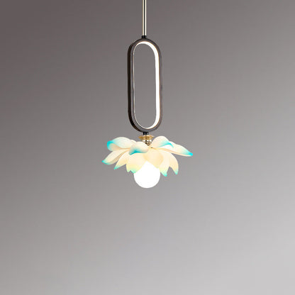 Contemporary Creative Flower Oval Resin Iron 1-Light Pendant Light For Bedroom
