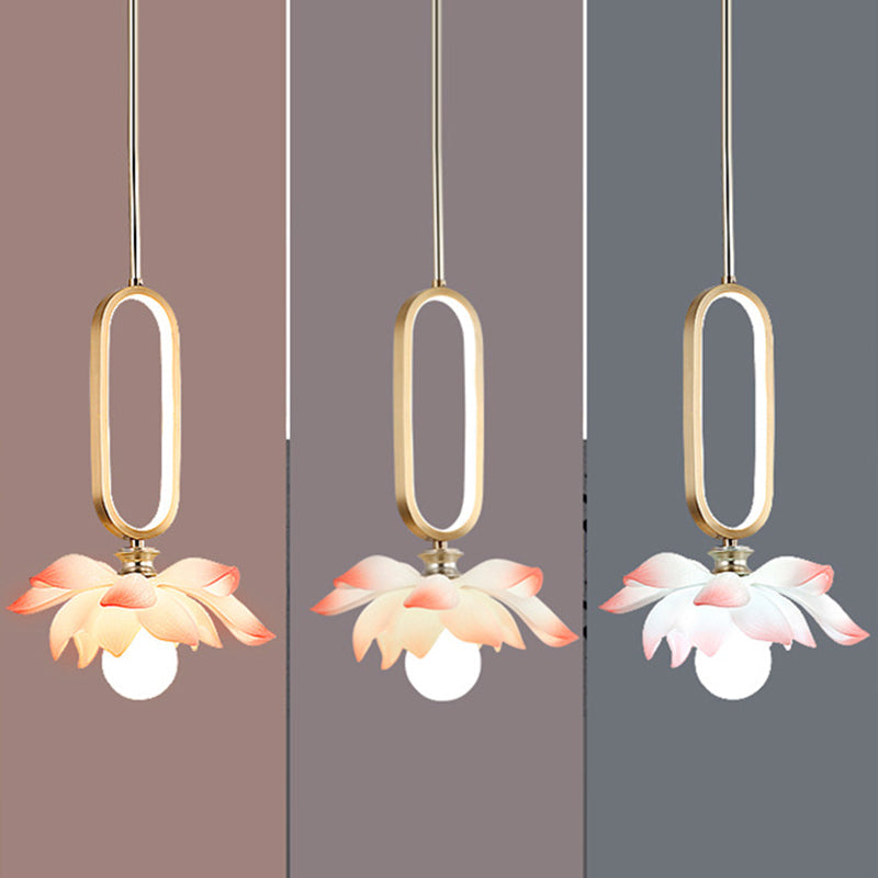 Contemporary Creative Flower Oval Resin Iron 1-Light Pendant Light For Bedroom