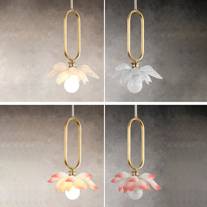 Contemporary Creative Flower Oval Resin Iron 1-Light Pendant Light For Bedroom