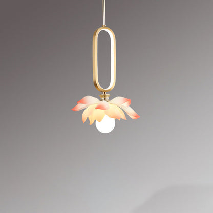 Contemporary Creative Flower Oval Resin Iron 1-Light Pendant Light For Bedroom