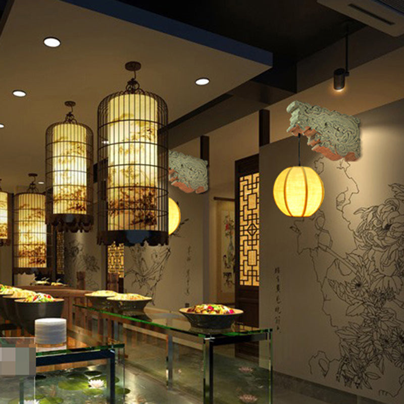 Traditional Chinese Sphere Resin Limestone Cloth 1-Light Wall Sconce Lamp For Outdoor Patio