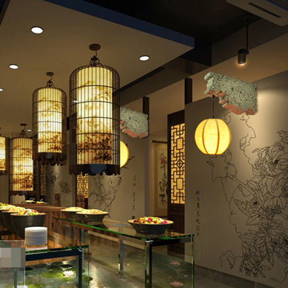 Traditional Chinese Sphere Resin Limestone Cloth 1-Light Wall Sconce Lamp For Outdoor Patio