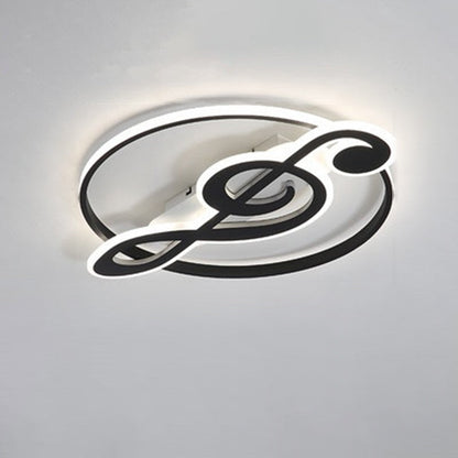 Contemporary Scandinavian Music Note Round Acrylic Metal LED Flush Mount Ceiling Light For Bedroom