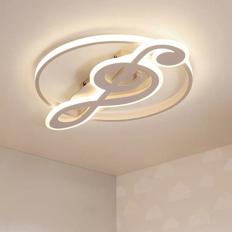 Contemporary Scandinavian Music Note Round Acrylic Metal LED Flush Mount Ceiling Light For Bedroom