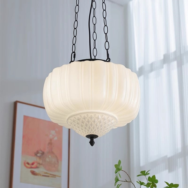 Traditional Vintage Diamond Round Iron Glass 3-Light Pendant Light For Bedroom