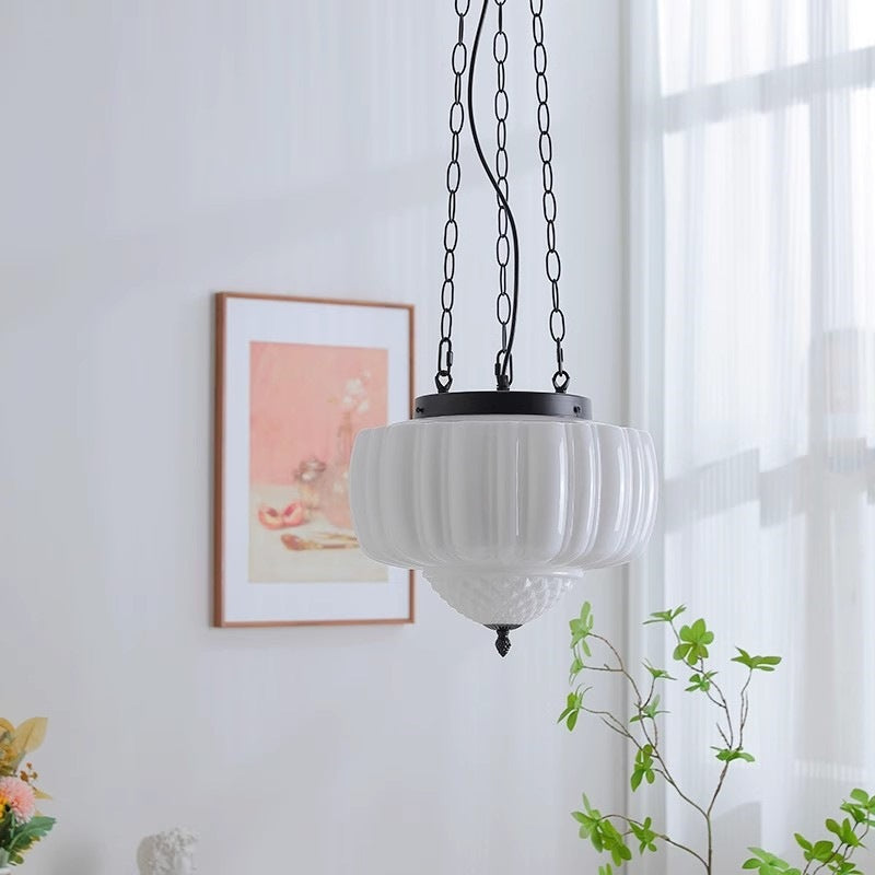 Traditional Vintage Diamond Round Iron Glass 3-Light Pendant Light For Bedroom