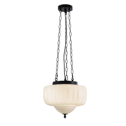 Traditional Vintage Diamond Round Iron Glass 3-Light Pendant Light For Bedroom