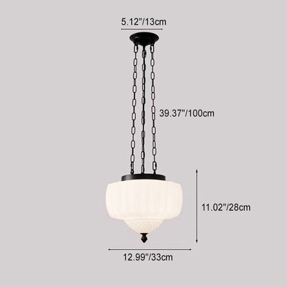 Traditional Vintage Diamond Round Iron Glass 3-Light Pendant Light For Bedroom