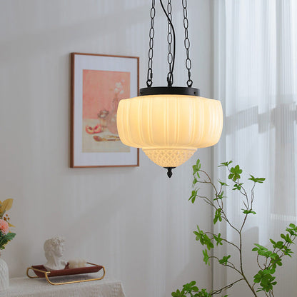 Traditional Vintage Diamond Round Iron Glass 3-Light Pendant Light For Bedroom