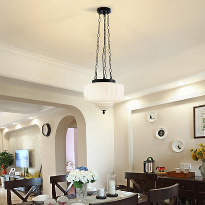 Traditional Vintage Diamond Round Iron Glass 3-Light Pendant Light For Bedroom