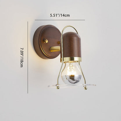 Contemporary Scandinavian Bell Walnut Wood Metal 1-Light Wall Sconce Lamp For Bedroom