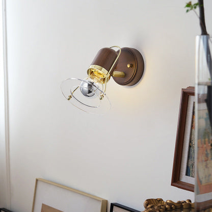 Contemporary Scandinavian Bell Walnut Wood Metal 1-Light Wall Sconce Lamp For Bedroom