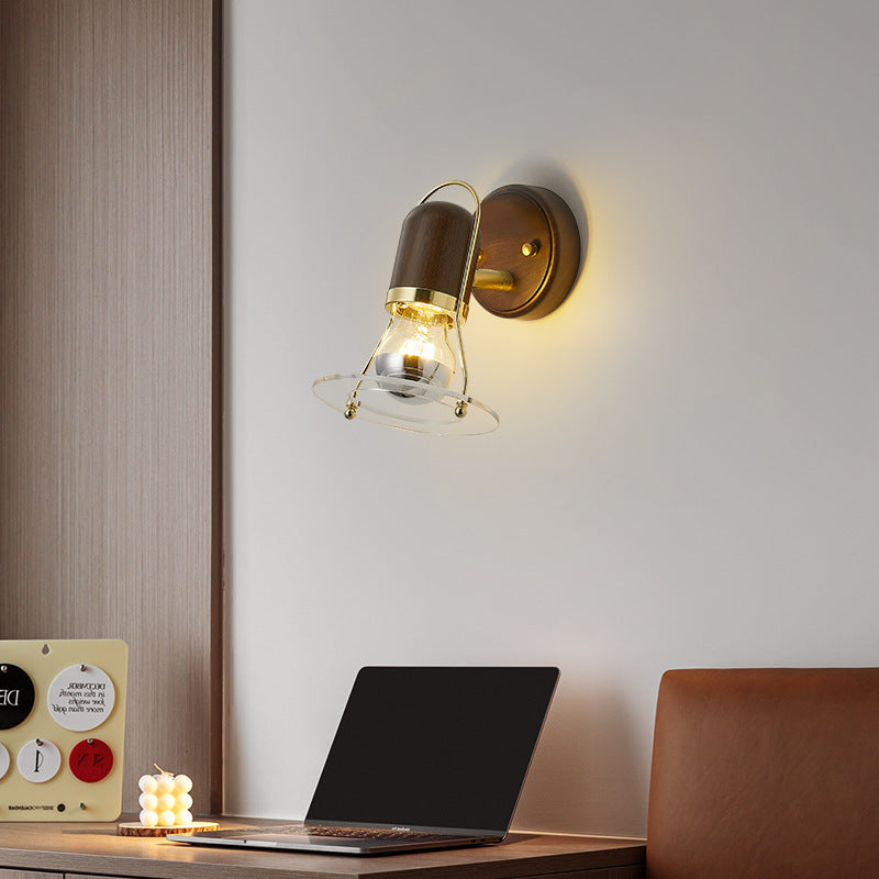 Contemporary Scandinavian Bell Walnut Wood Metal 1-Light Wall Sconce Lamp For Bedroom