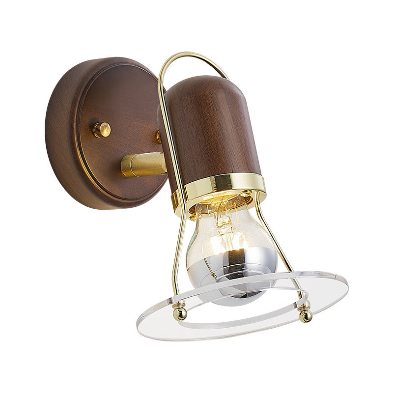 Contemporary Scandinavian Bell Walnut Wood Metal 1-Light Wall Sconce Lamp For Bedroom